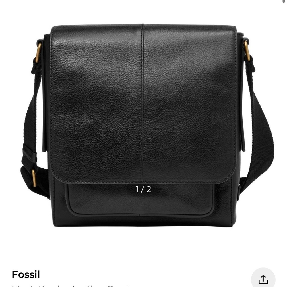 Fossil Men's Black Leather Kayden Courier Messenger Bag